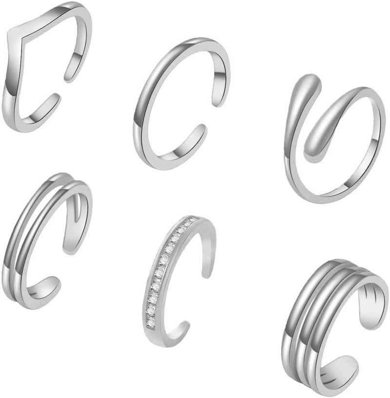 CHTRYTOM 6PCS Toe Rings for Women 18K Gold Silver Toe Ring Set Adjustable Non Tarnish Band Simple Beach Foot Jewelry for Summer - Image 1